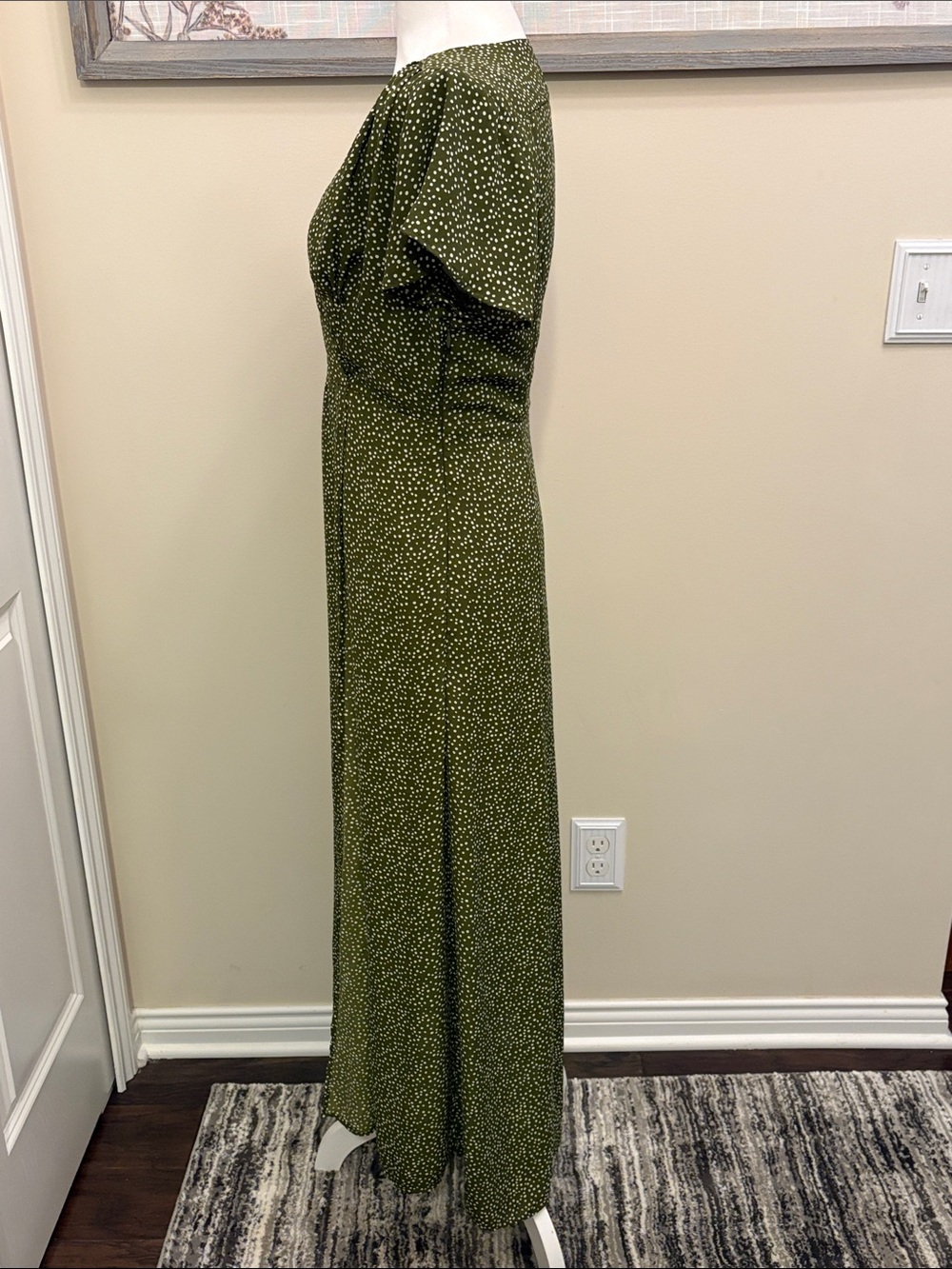 Blue Rain Green Polka Dot V-Neck Maxi Dress Size Small side zipper - Picture 9 of 16